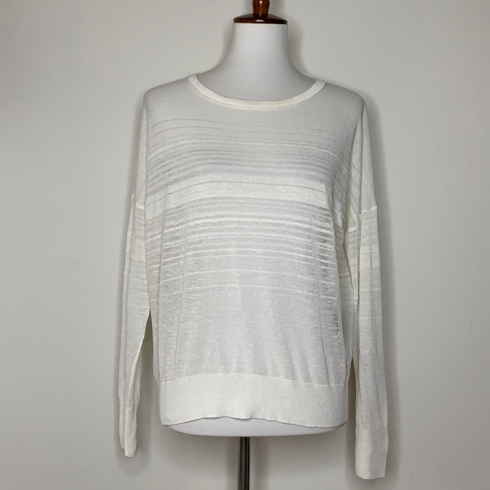 RAG & BONE Sheer Ivory Linen Blend Crew Sweater XS